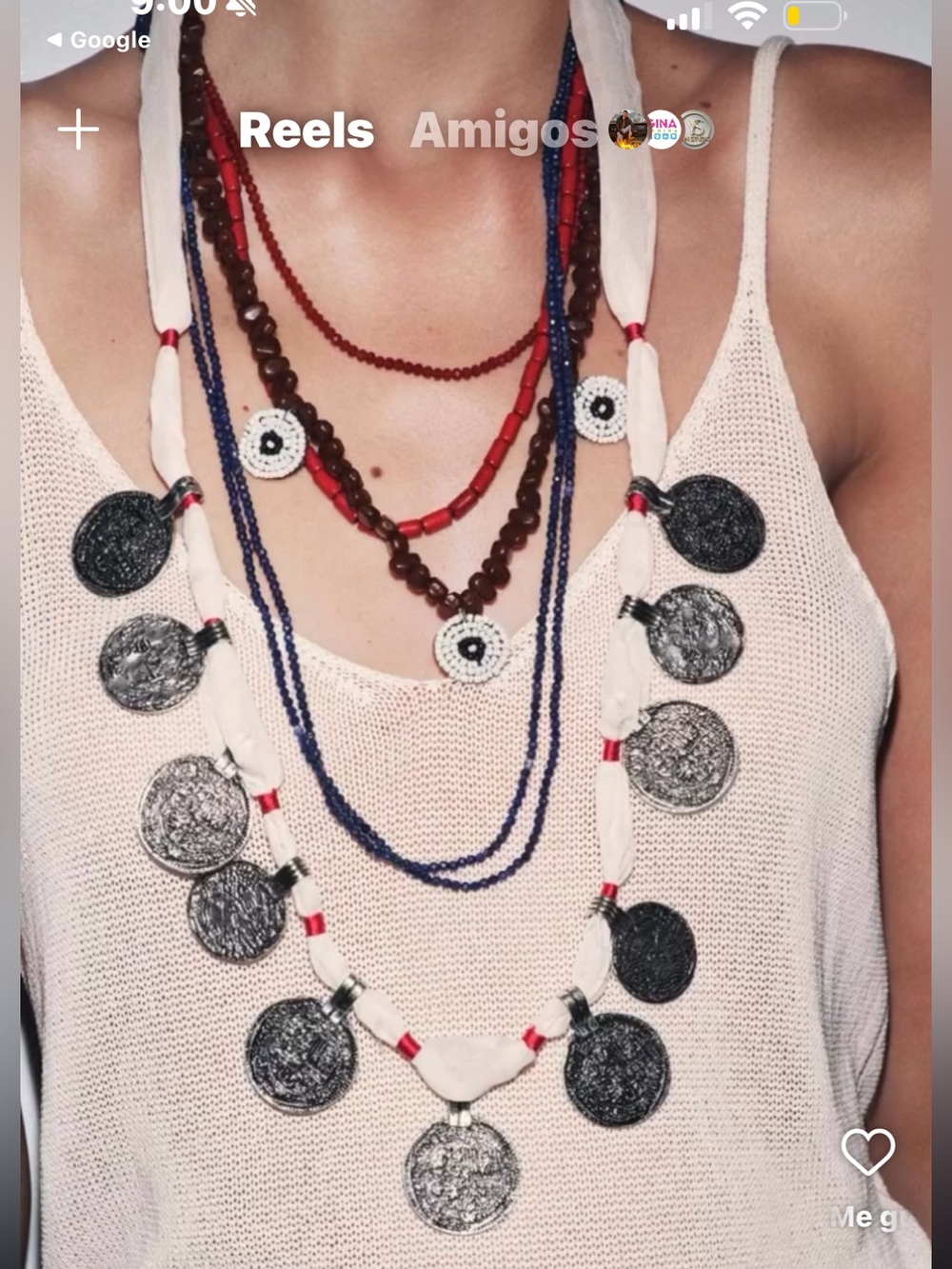 Multi-Layer Coin Pendant Necklace - White and Black